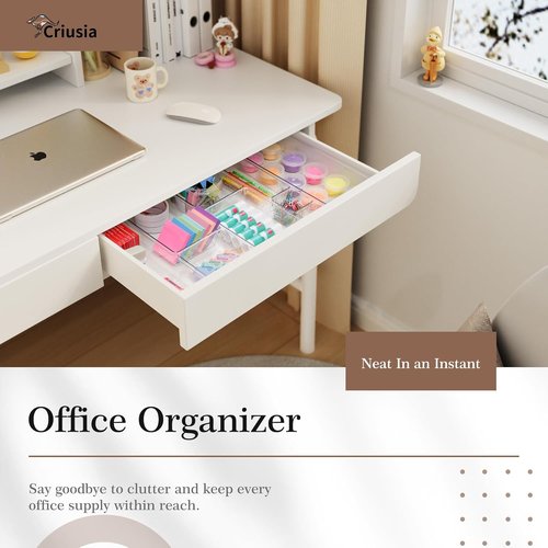 Criusia Clear Drawer Organizer - 7-Piece Versatile Plastic Storage Trays for Kitchen & Bathroom | Non-Slip Design