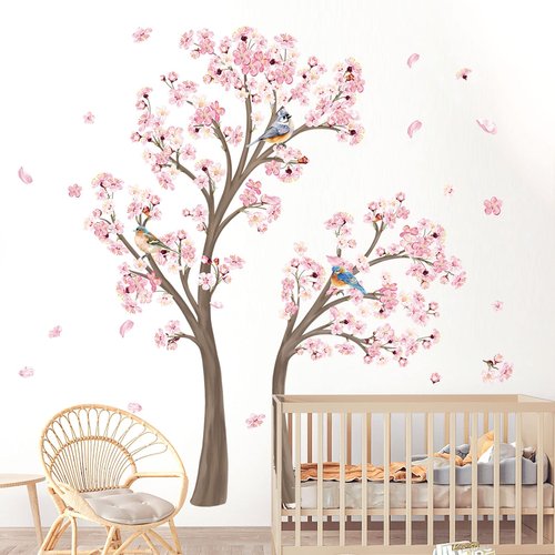 Decalmile Large Cherry Blossom Tree Wall Decals Pink Flower Branch Wall Stickers for Living Room Bedroom Baby Nursery Decor (Tree H: 67 Inch)