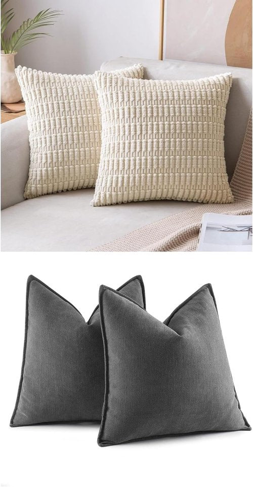 MIULEE Decorative Throw Pillow Covers - Pack of 2 Dark Grey Corduroy | Stylish Home Accent