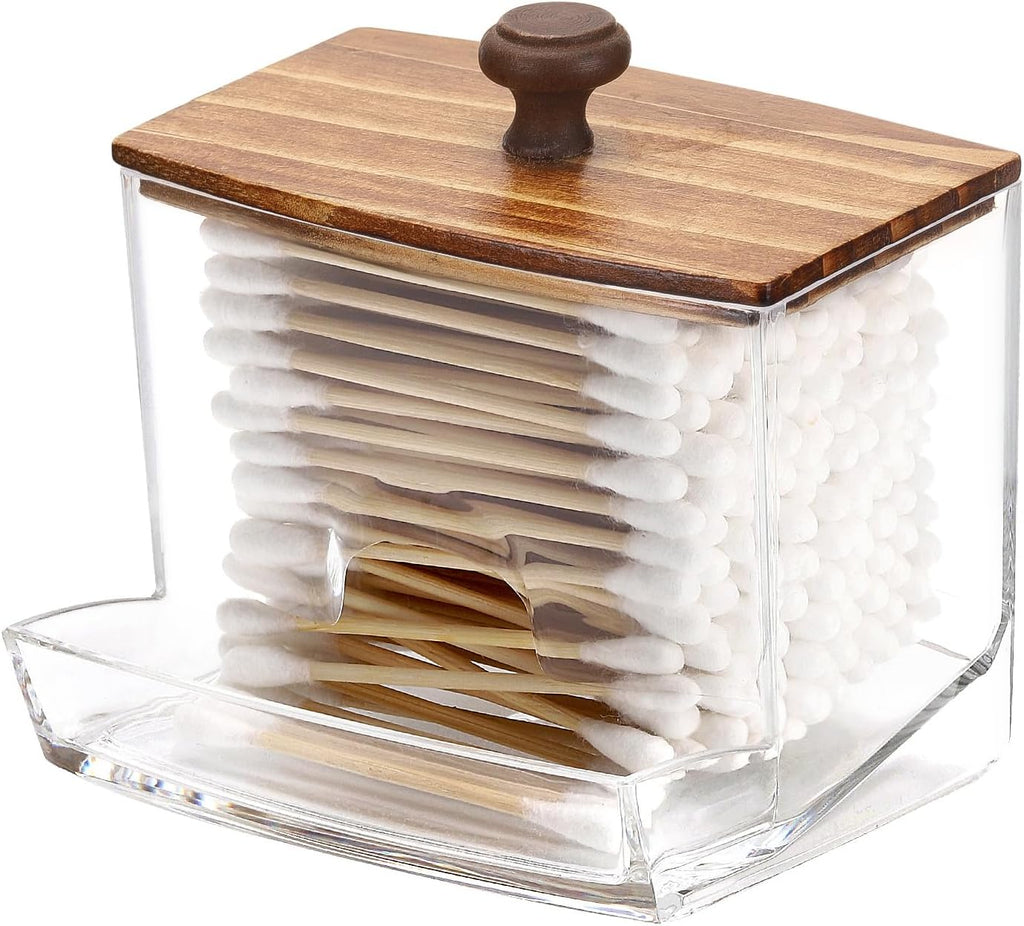 Tbestmax Qtip Holder Dispenser - 10oz Clear Bathroom Organizer for Cotton Balls & Swabs