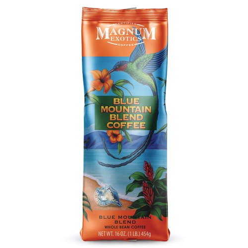 Magnum Exotics Coffee, Blue Mountain Blend - Light-Medium Roast, Whole Bean, Made from 100% Arabica Beans, Rich & Smooth Flavor, Fresh Roast - Blue Mountain Blend, 1 Lb (Pack of 1)