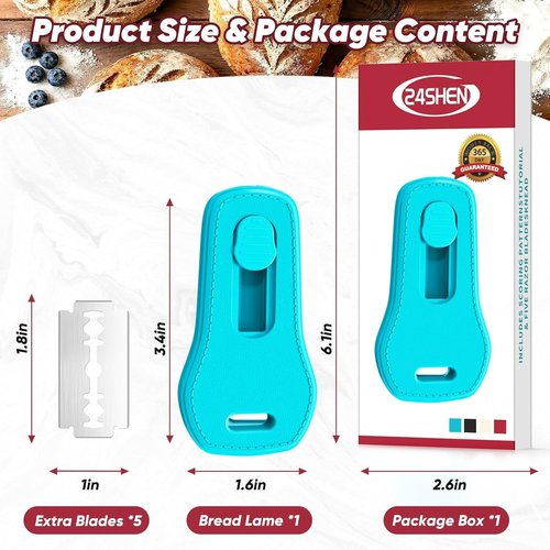 24SHEN Bread Lame - Sourdough Scoring Tool with Magnetic Handle & 5 Razor Blades | Blue