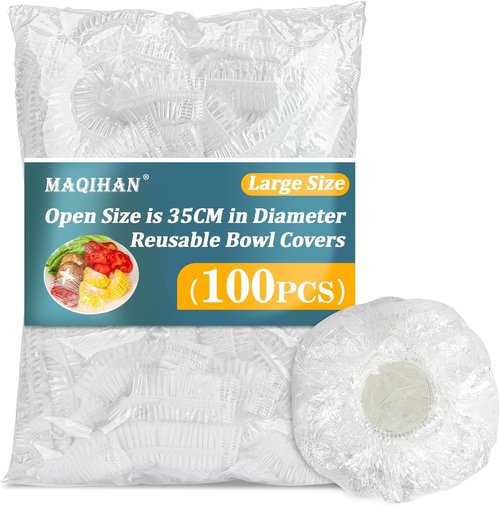 MAQIHAN 100 Extra Large Bowl Covers - Reusable Plastic Wrap for Sourdough Bread Baking & Food Storage