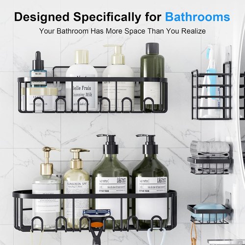 GearFusion Shower Caddy - Rustproof Stainless Steel Bathroom Organizer with 18 Hooks & Soap Holder | 5 Pack