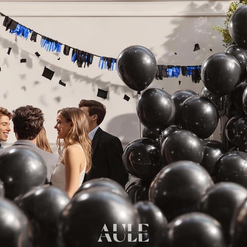 AULE Black Metallic Balloons - 12 Inch Chrome Latex Balloons | 50 Pack for Birthday & Graduation Decor