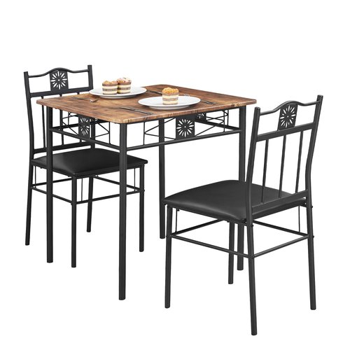 VECELO 3-Piece Small Kitchen Dining Table Set for 2, PU Padded Chairs, Retro Brown