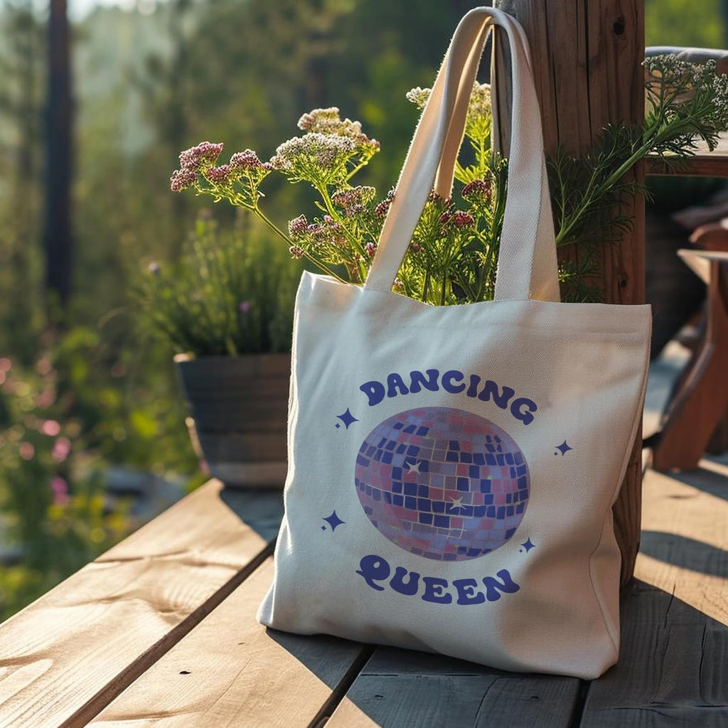 Veqzc Dancing Queen Tote Bag - Purple Disco Ball Canvas Tote for Women, Dance Teacher & Lover Gifts, Reusable Shopping Bags