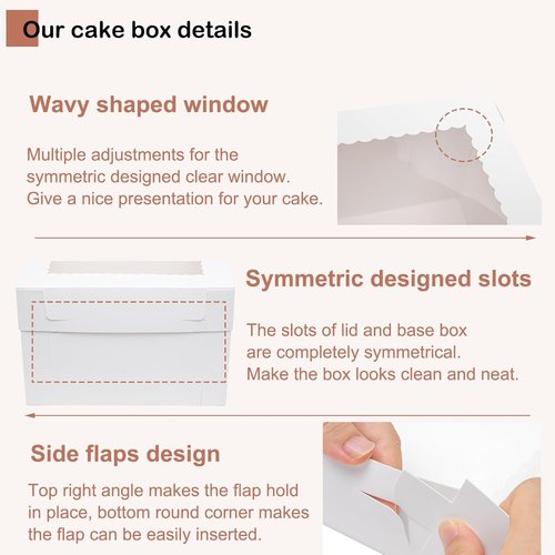 Mcfleet 10-Inch Cake Boxes - 10 Pack Tall Bakery Containers with Window | Disposable White Cardboard for Events