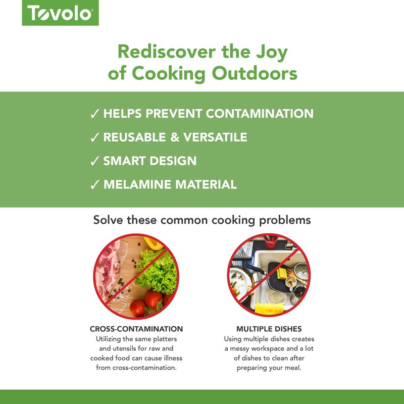 Tovolo Grilling Platters for Outdoor Grill BBQ Prep and Serve Trays Set of 2 Black White, Dishwasher Safe BPA Free Nesting Non Slip Serving Trays for Burgers Steaks Meat Veggies Toppings 17 x 10 x 2
