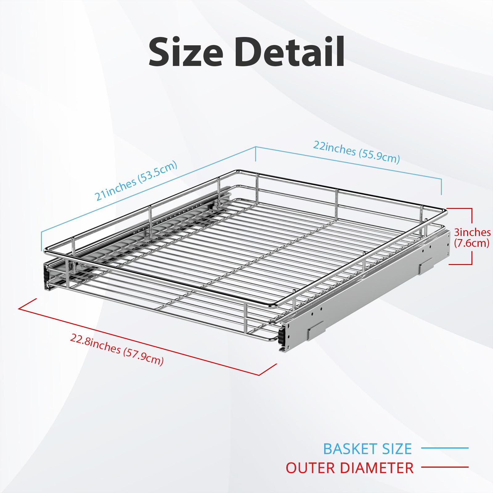 ZOINLIY Pull Out Cabinet Organizer, Versatile Slide Out Kitchen Organizers and Storage,Heavy Duty Drawer Cupboard Storage Basket, Smooth Sliding, Chrome Finish,22.8" W x 21" D