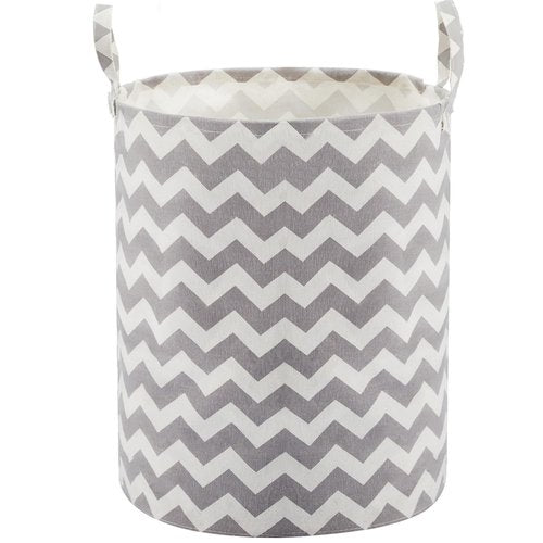Baby Laundry Basket with Long Handles, 63L Collapsible Kids Laundry Hamper, Toy Storage Basket for Nursery, Bedroom Decor for Girls and Boys (Grey Chevron)