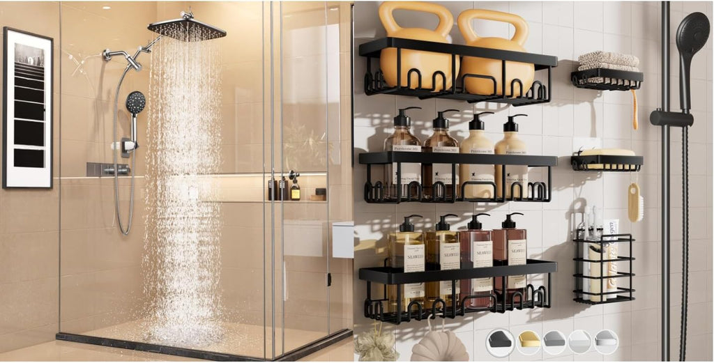 Veken Shower Head - High-Pressure Water Flow with Adjustable Settings | Sleek Shower Caddy Included