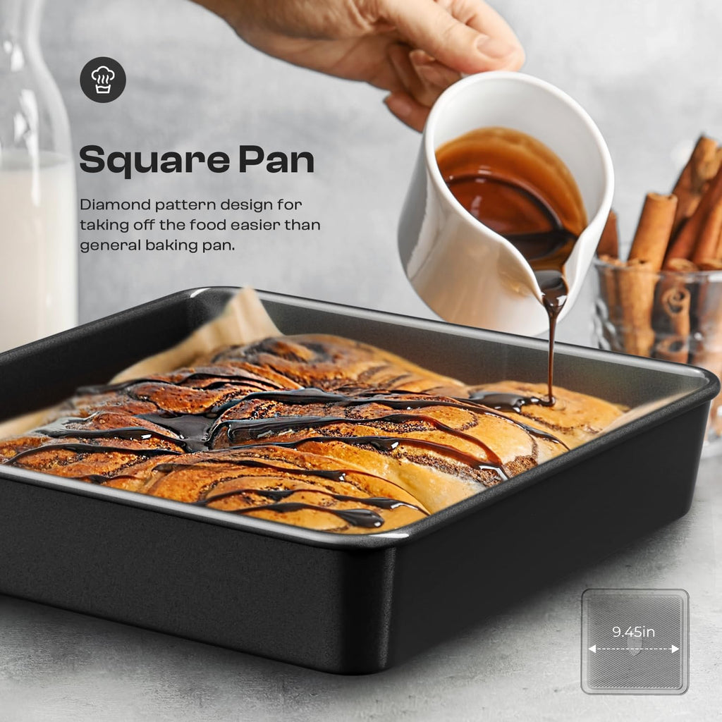 Skiennix Nonstick Baking Pans Set - 8-Piece Stackable Bakeware Set | Non-Toxic Oven Pans in Black