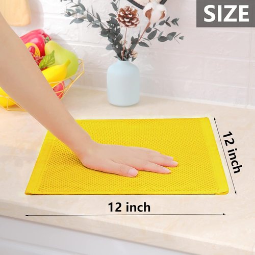 Homaxy Kitchen Dish Cloths - 100% Cotton Waffle Weave, Ultra Soft & Absorbent, 12x12 Inches, 6-Pack, Yellow