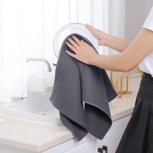Homaxy Kitchen Dish Towels - Ultra Soft 100% Cotton Waffle Weave | Quick Drying, 13 x 28 Inches, 18-Pack, Dark Grey