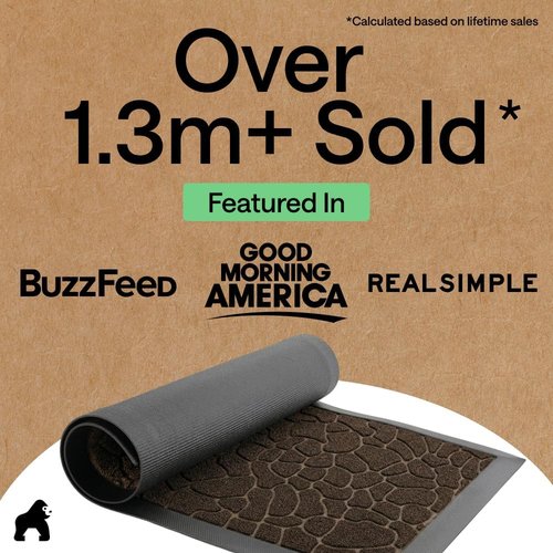GORILLA GRIP Waterproof All-Season WeatherMAX Doormat - Stain & Fade Resistant, 29x17, Dark Brown Pebble