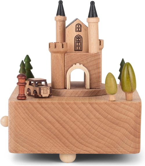Cottage Garden | Castle Car Woodgrain 6-Inch Beech Wind-Up Musical Figurine - Charming Gift