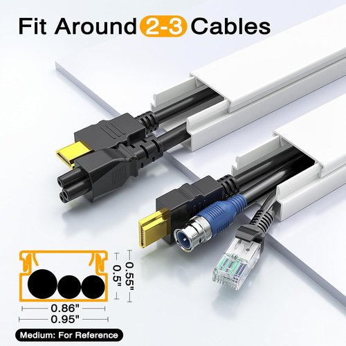 Delamu Cord Hider - 157in Premium Cable Management Covers for Wall Wires | White, 0.95in x 0.55in