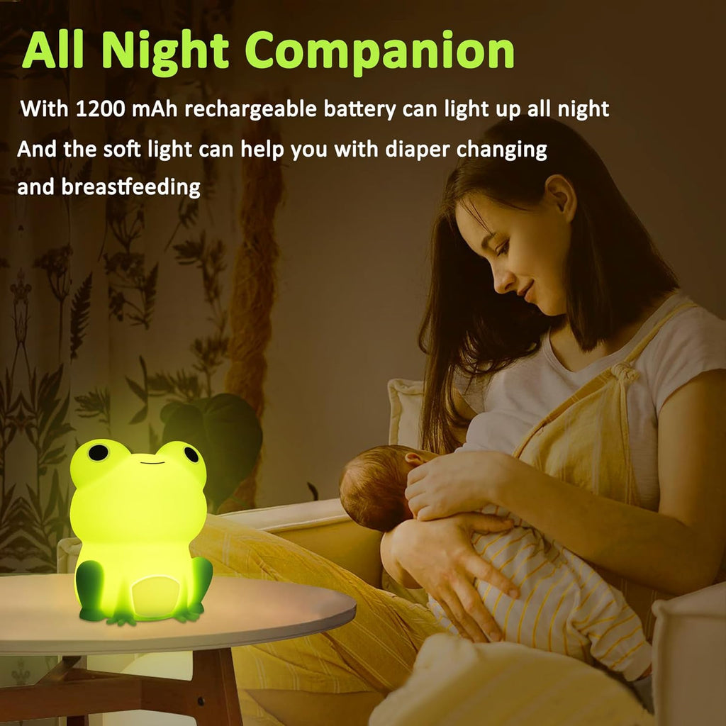 OkiyiD Frog Night Light - Rechargeable Dimmable Touch Control Bedside Lamp for Kids | Portable Nursery Gift