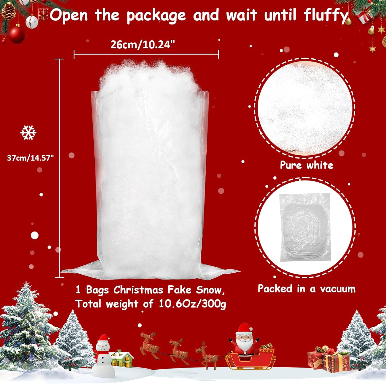 Skiennix Christmas Fake Snow | 10.6 Oz Fluffy White Artificial Snow for Holiday Decor