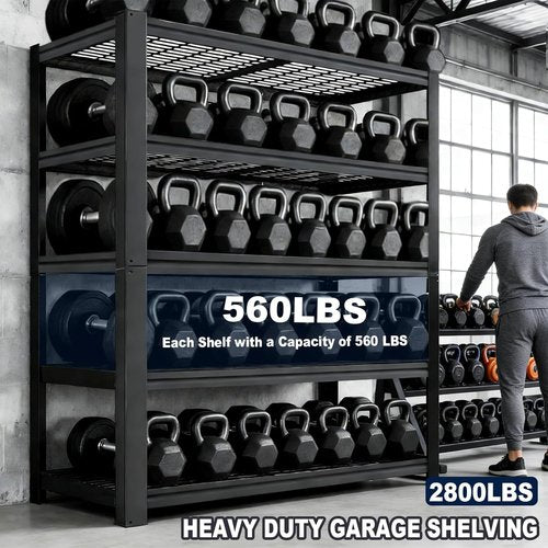 Heavy Duty Metal Shelving Rack - 2800 lbs Capacity | Adjustable 16"x35.5"x72" Black Storage Unit