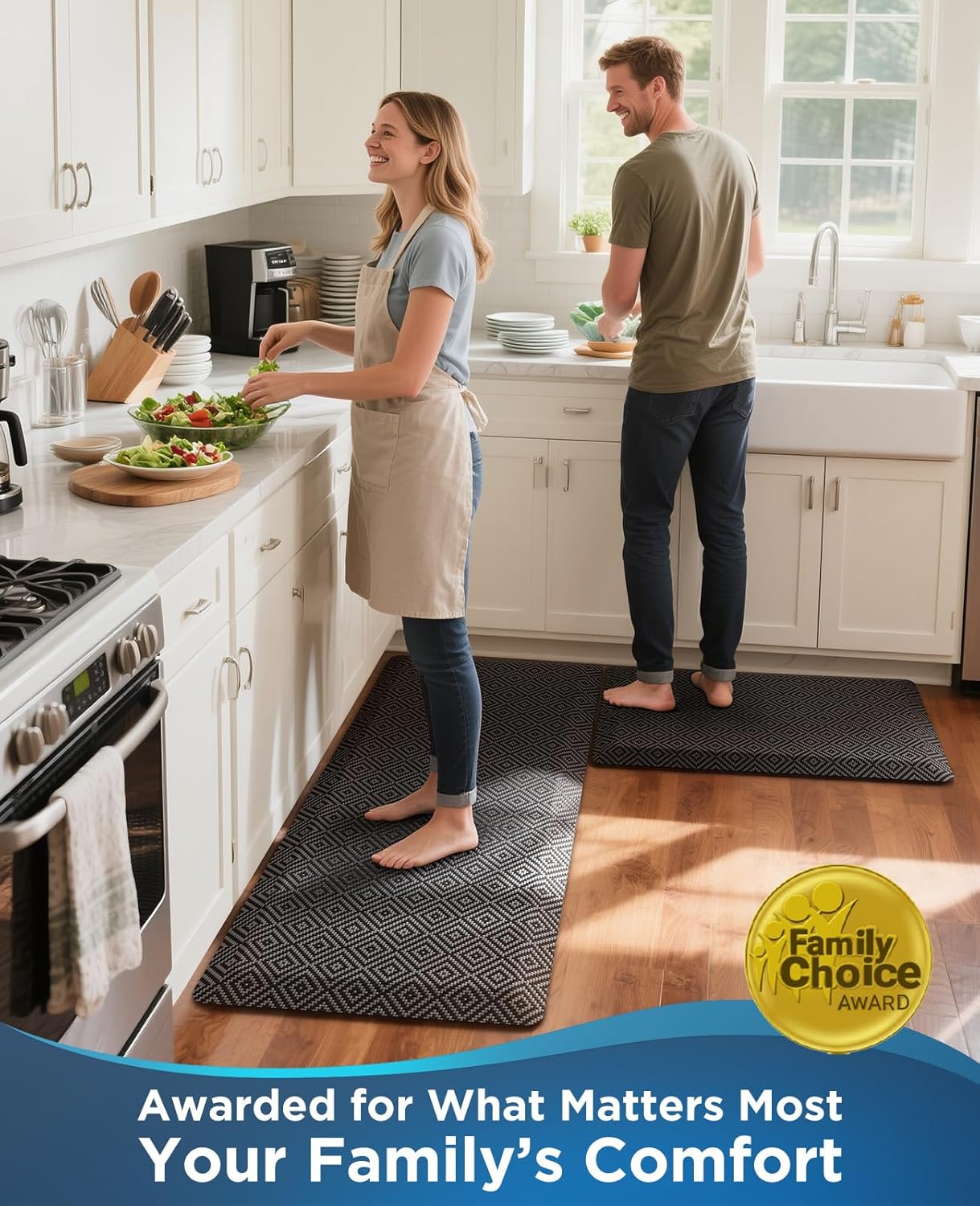 Ophanie Anti-Fatigue Kitchen Mats - 3/4 Inch Thick, Waterproof Comfort Mat | 20x32 Black Non-Slip Design