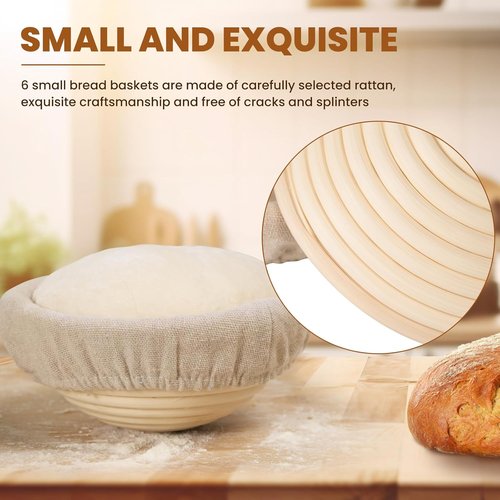 Kikcoin 5-Inch Banneton Bread Proofing Basket Set of 6 | Perfect for Mini Sourdough Baking
