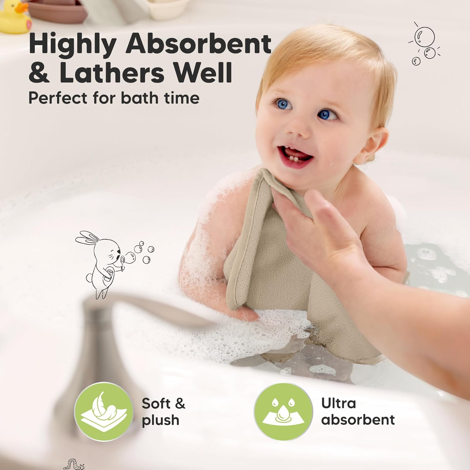 Skiennix 6-Pack Baby Washcloths - Soft, Absorbent Bamboo Towels for Newborns & Toddlers | 10x10 Earth Brown