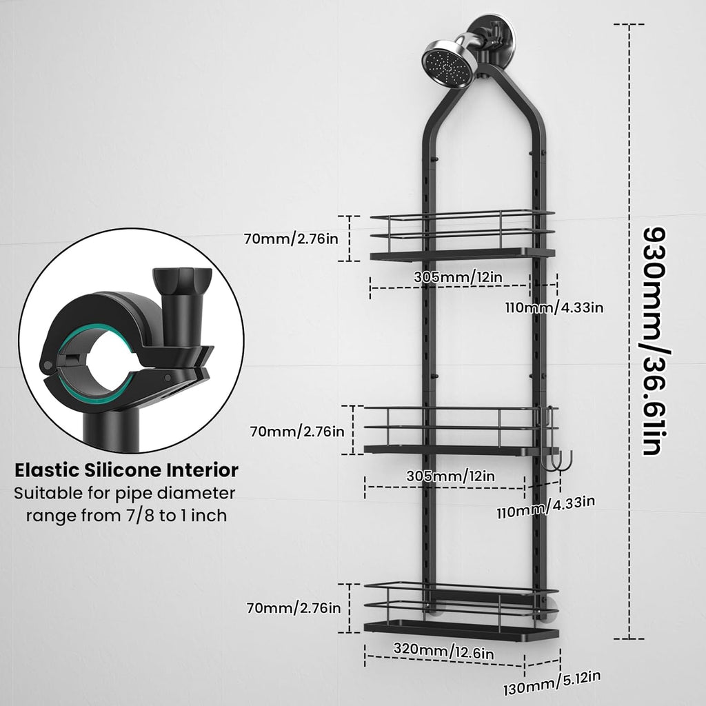 Skiennix Shower Caddy - Adjustable 3-Tier Bathroom Organizer with Anti-Swing Design | Durable Storage Solution