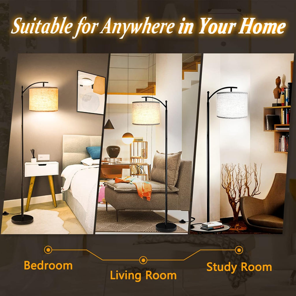 ROTTOGOON Floor Lamp - Tall Industrial Design with 3 Color Temperatures, Beige Lampshade Included | Perfect for Living Room, Bedroom, Office