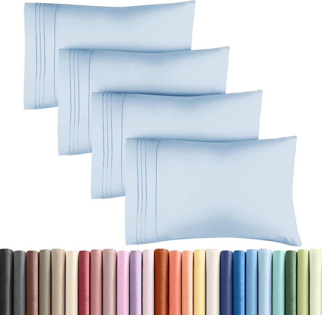 Skiennix Queen Pillow Cases Set of 4 | Ultra Soft Hotel Quality, Wrinkle-Free & Fade Resistant - Sky Blue