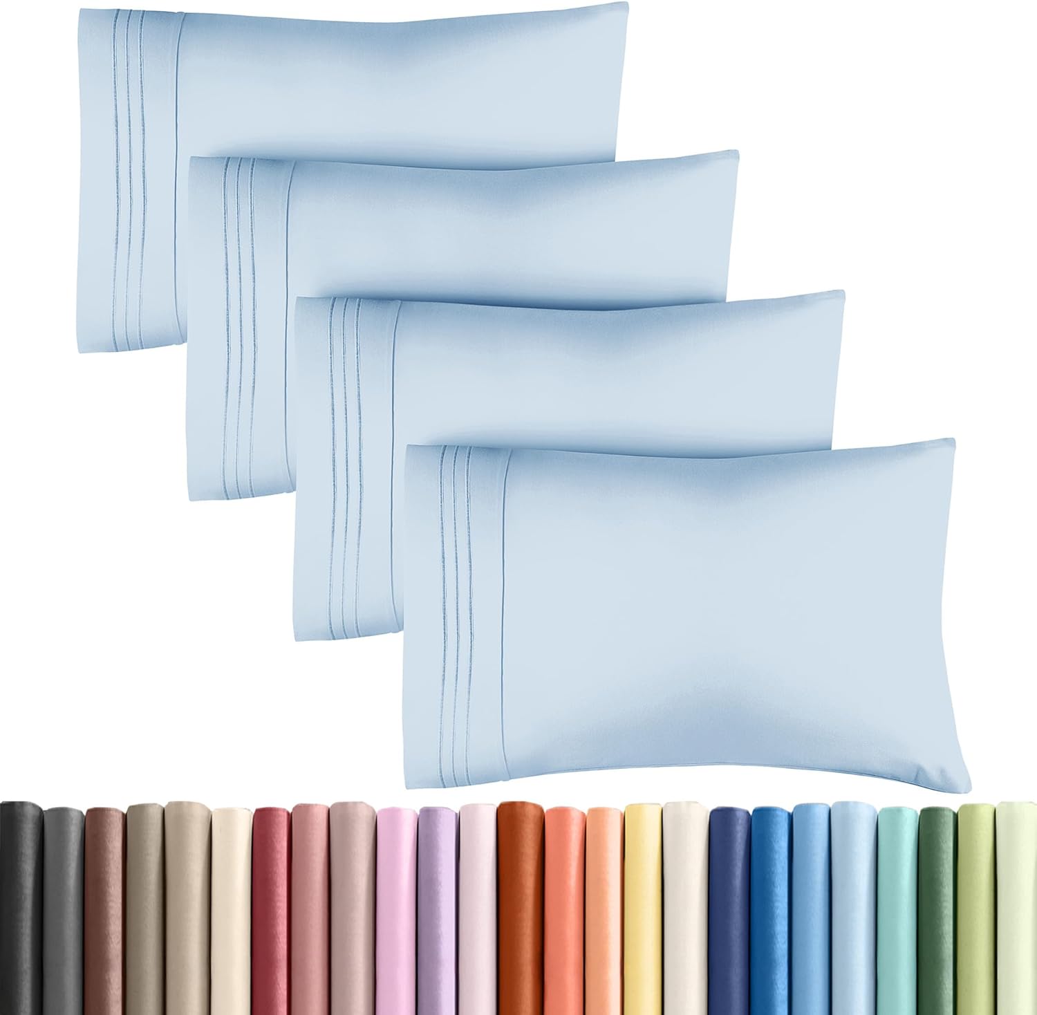 Skiennix Queen Pillow Cases Set of 4 | Ultra Soft Hotel Quality, Wrinkle-Free & Fade Resistant - Sky Blue