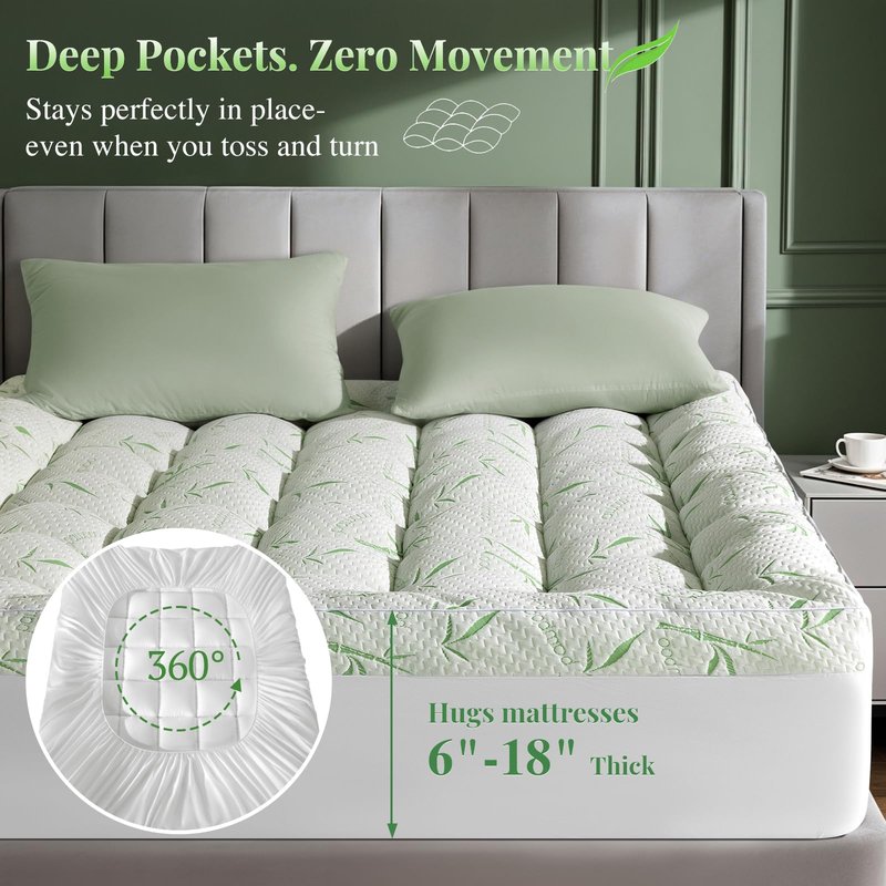 LIANLAM Mattress Topper Viscose Made from Bamboo Pillow Top Mattress Topper,1200 GSM Cooling Mattress Pad,2In Extra Thick Pillow Top for Back Pain with 6"-18" Deep Pocket(39"x81")
