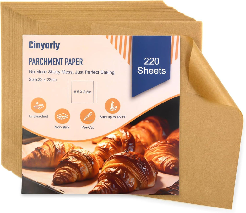 Parchment Paper Sheets | 220 Pcs Non-Stick Precut Baking Paper | 8.5x8.5 Inch, Oil & Water Resistant