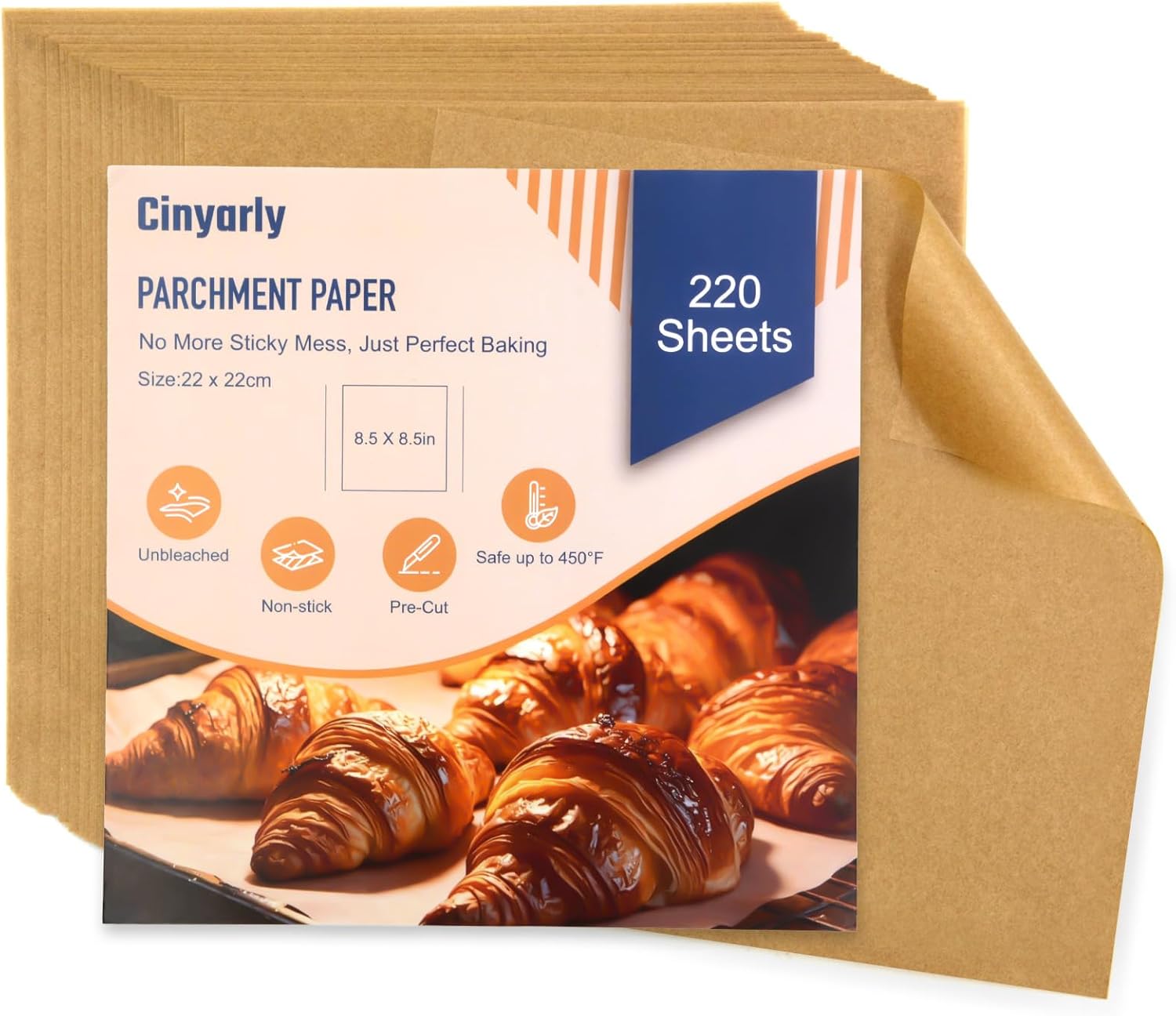 Parchment Paper Sheets | 220 Pcs Non-Stick Precut Baking Paper | 8.5x8.5 Inch, Oil & Water Resistant