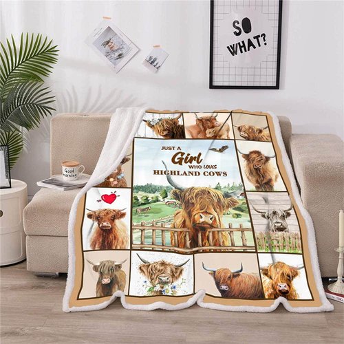 CYREKUD Highland Cow Throw Blanket, Cow Lovers Gift, Sofa Decor, 50" x 60"