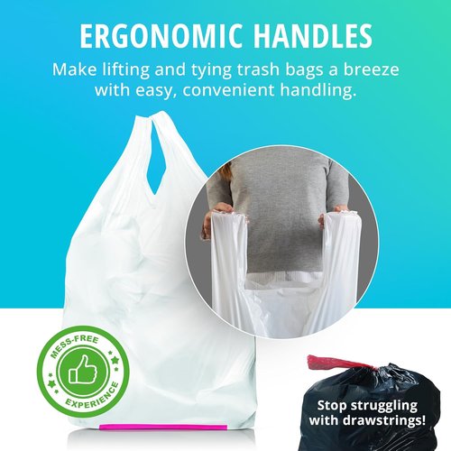 Hippo Sak - Heavy Duty 13 Gallon Kitchen Trash Bags with Ergonomic Handles | 90 Count, Leak-Proof Design