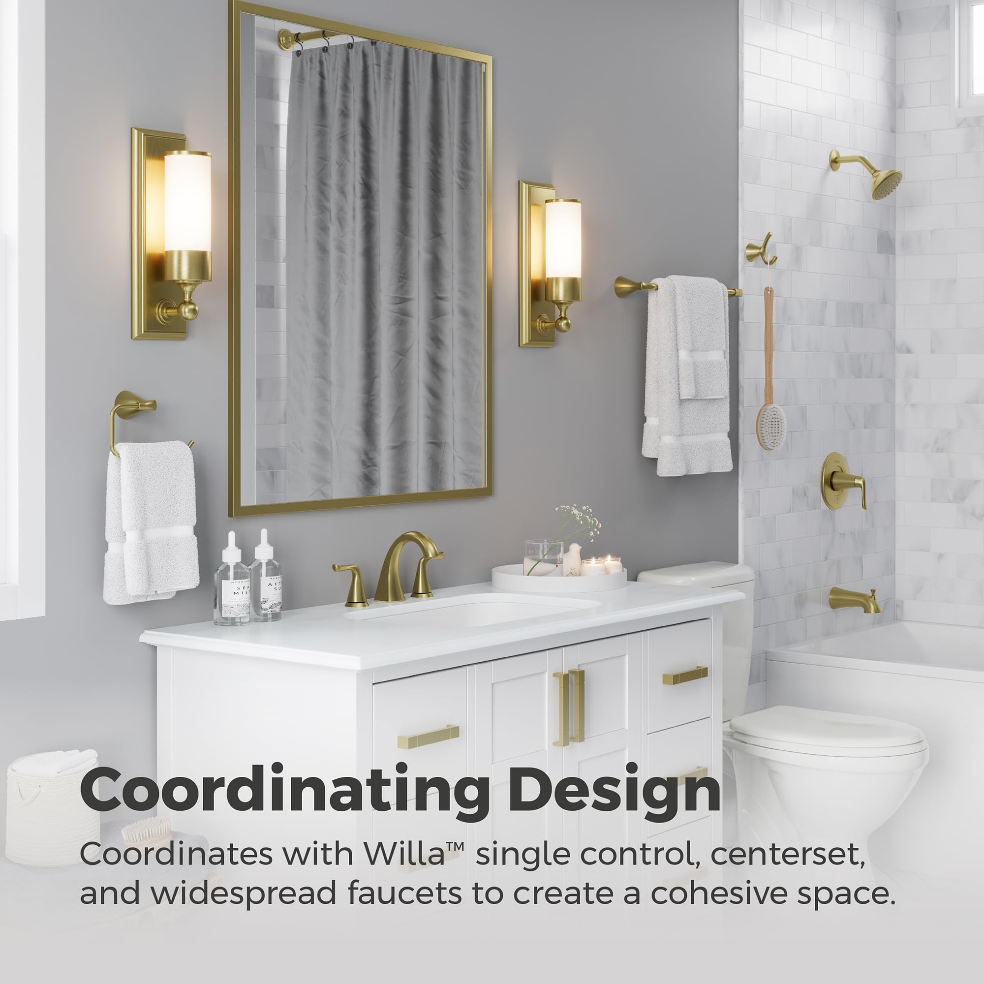 Pfister Willa Bath Towel Bar for Bathroom, 24-Inch, Wall-Mounted, Screw-in, Brushed Gold Finish, BTBWLL2BG