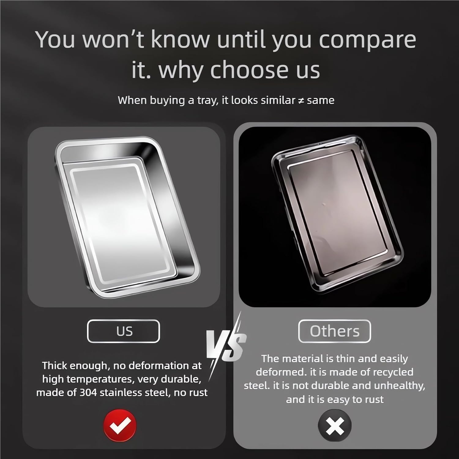 Skiennix Extra Large Baking Pan Set - 304 Stainless Steel, Non-Toxic, 2-Pack (1 Solid & 1 Perforated)