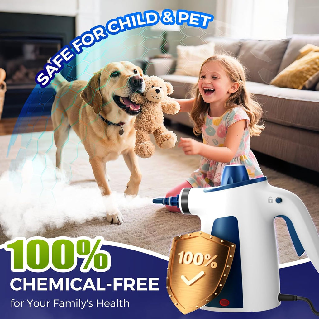 Skiennix Steam Cleaner - Pressurized Handheld Multi-Surface Steamer with 12 Accessories | 350ML Capacity for Home, Car, Upholstery, and Kitchen Cleaning