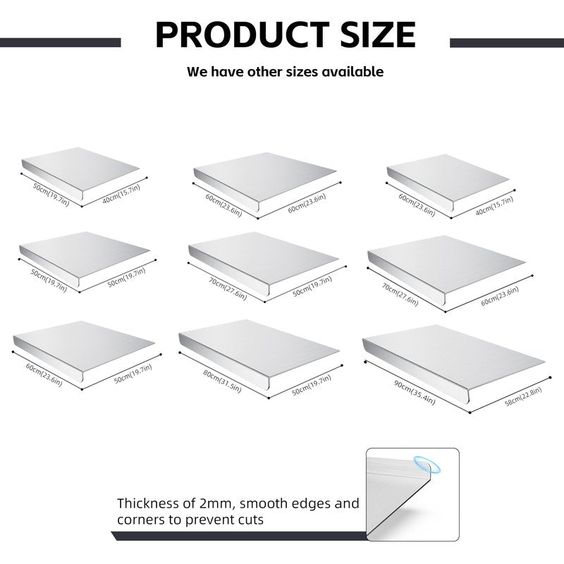 Stainless Steel Cutting Board, Kneading Board Baking Board, Countertop Chopping Boards for Meat, Fruits, Vegetables, and Bread, Easy To Clean (19.7”X27.6“)