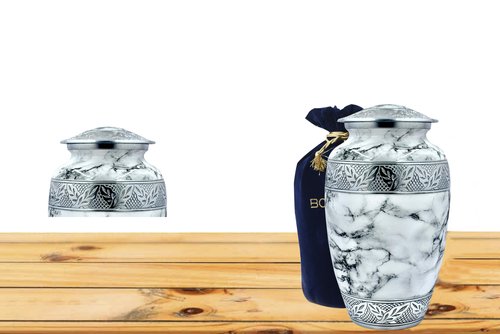 Handcrafted Urn for Ashes Adult Male and Female - Cremation Urns for Human Ashes Adult Man and Woman - Decorative Funeral Urns - Memorial Urn with White Marble Finish - Includes Velvet Bag - Large