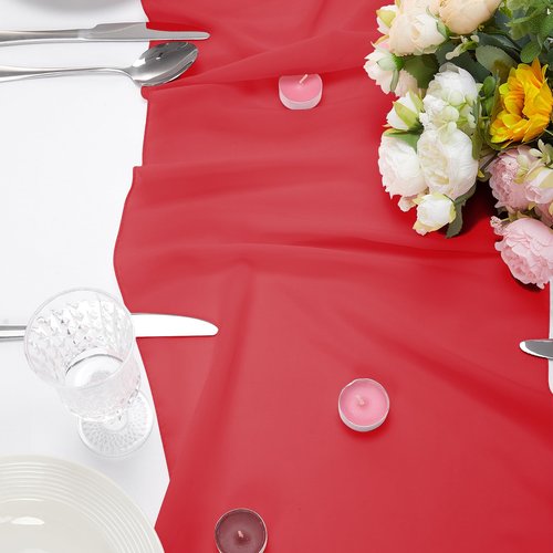 12 Pack Chiffon Table Runner 14x108 Inch Long 9ft Sheer Table Runners for Party Romantic Wedding Bridal Shower Fall Decorations-Red