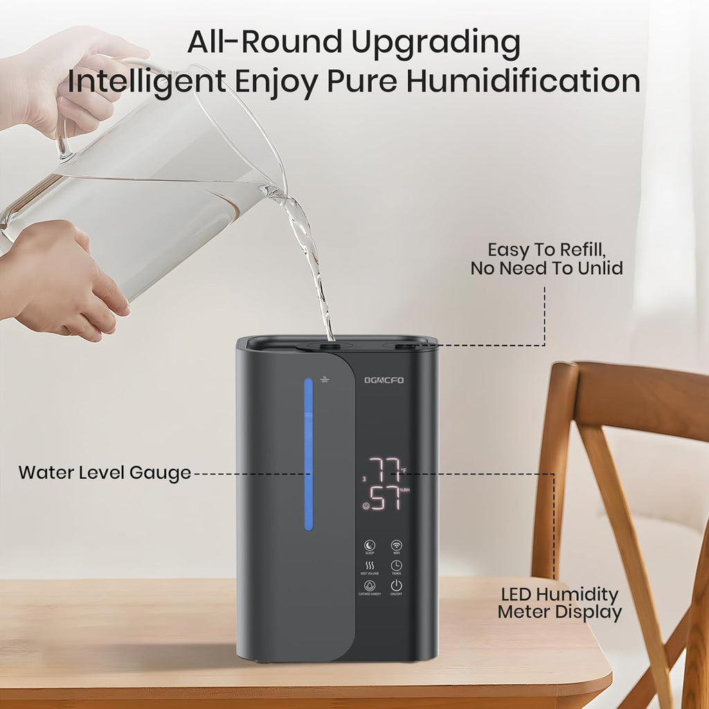 OGACFO 5L Smart Air Humidifier - Top Fill Design, 50H Runtime, Quiet 28 dB for Bedroom & Nursery