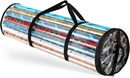 Hearth & Harbor Clear Gift Wrapping Paper Storage Container - Organizes Up to 40" Rolls - Tear-Proof Design - Green