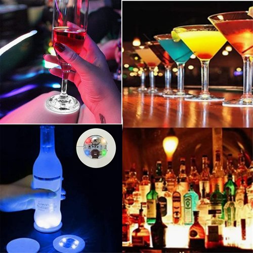 20Pcs LED Coaster Round Flash Cup Mat Sticker Lights for Wine Liquor Bottle, Drinks Party, Bar Party (White)