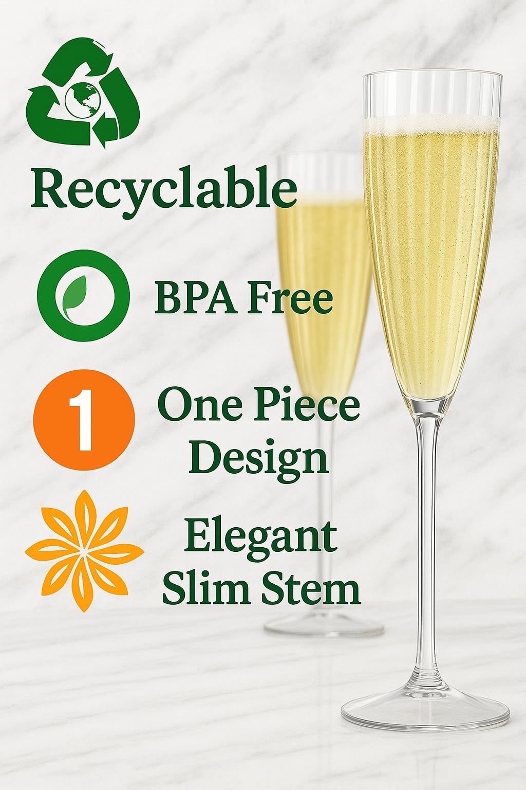 Oojami 6 Oz Plastic Champagne Glasses 24 Pack, Hard Disposable Plastic Champagne Flute Party Wedding Toasting Drinking Champagne Flutes (Gold Rim)