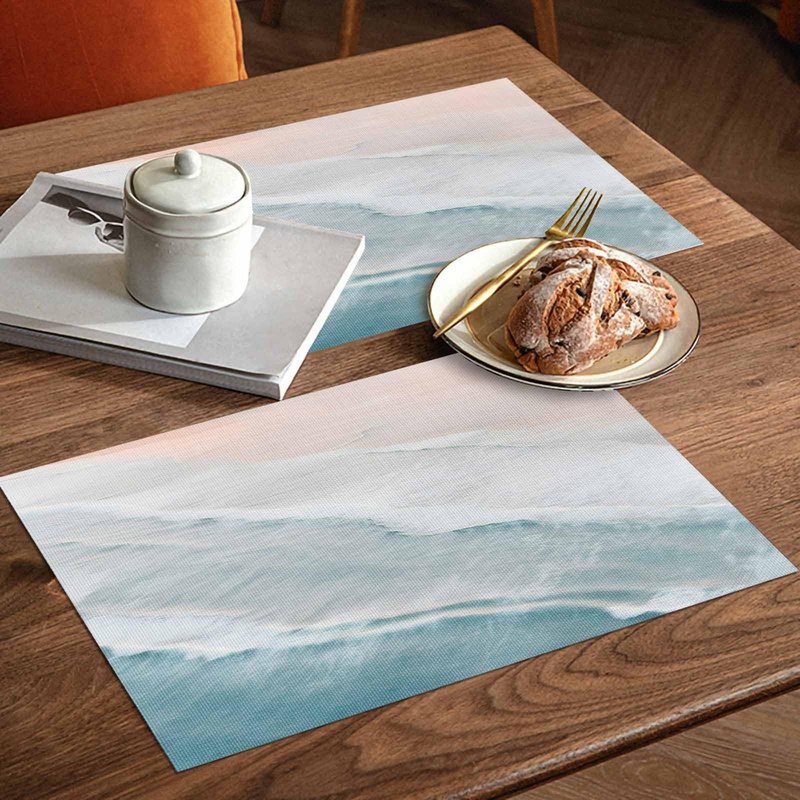 Summer Beach Place Mats Set of 6, Sturdiness Non-Slip Kitchen Placemats, Washable Place Mats - Easy to Clean Ocean Nautical Coastal Table Mats for Dining Room/Seaside Restaurant/Party Decor 13x19 Inch