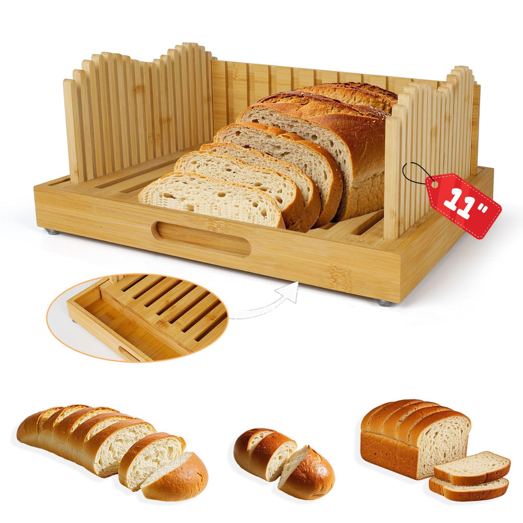 HJJK Bread Slicer for Sourdough Rounds, 11″ Adjustable,Large Wide Capacity, The ideal gift for baking experts(Natural color)