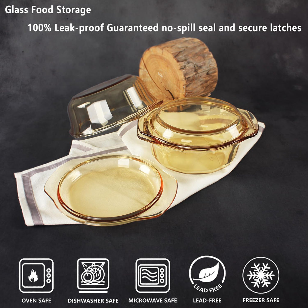 Regine Switzerland Glass Casserole Dish - 27oz Round Baking Dish with Lid & Handles | Oven Safe Cookware
